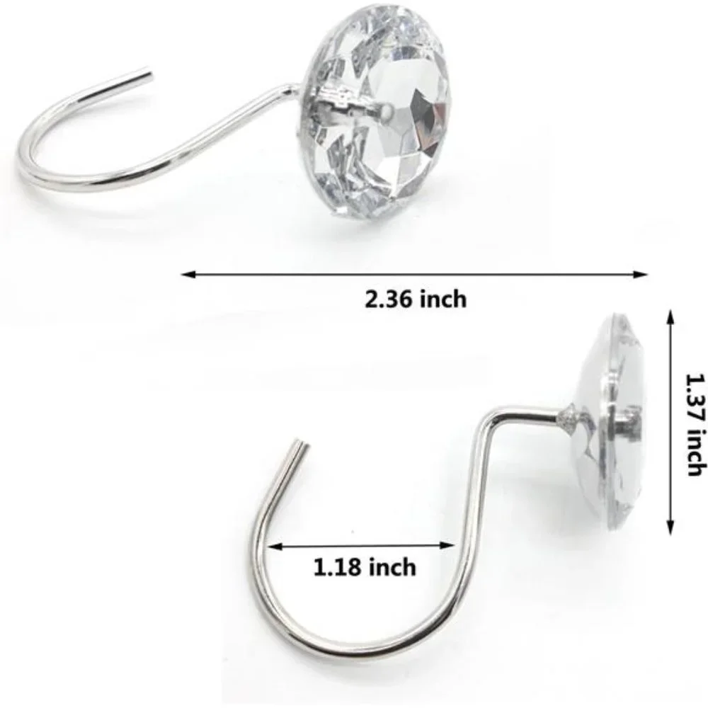 Set of 12  Shower Curtain Hooks Diamond Shape Shower Rings
